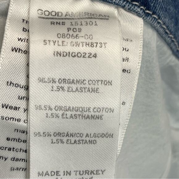 Good American Good Waist Jeans Indigo Distressed Raw Chewed Hem - Picture 10 of 12